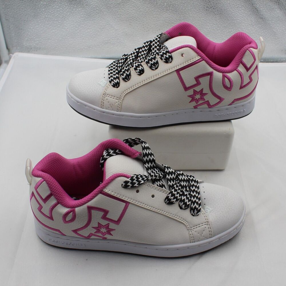 DC Court Graffik Size 6.5Y Youth Padded Low Top Skate Shoes Sneakers White Pink
